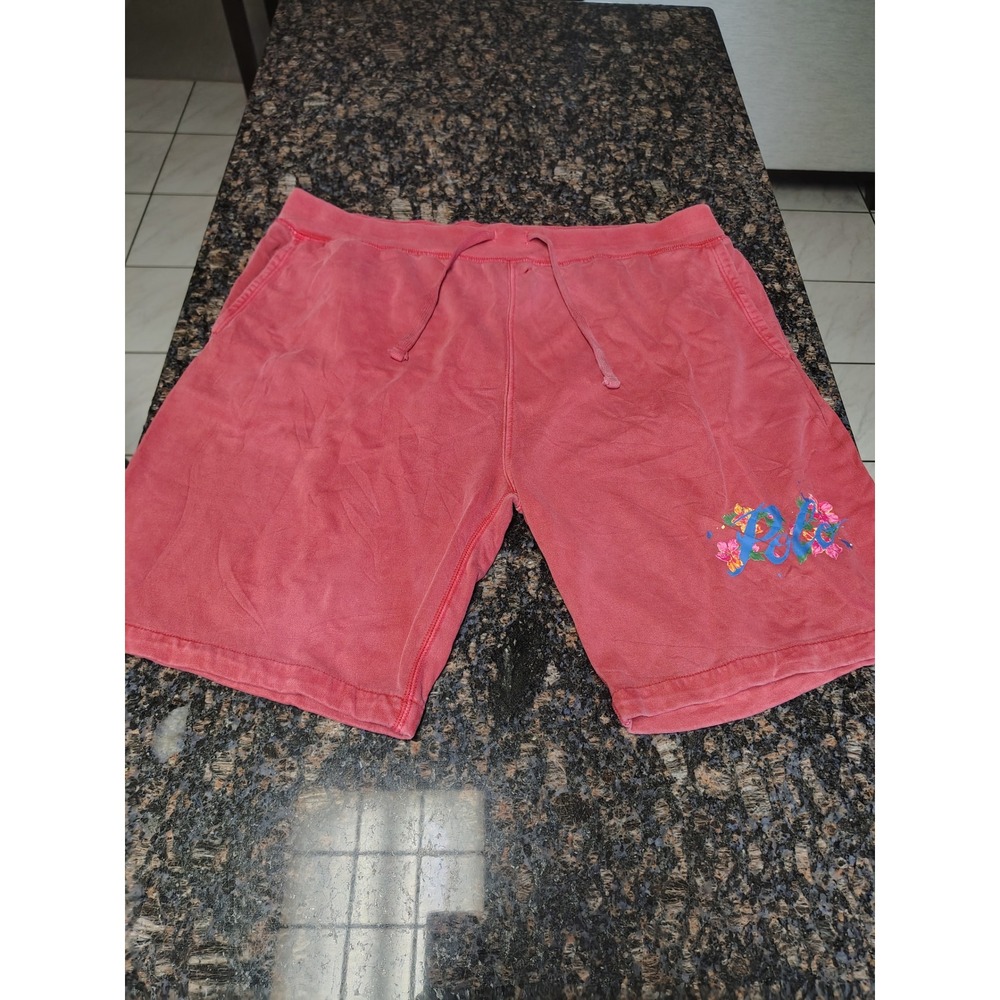 Polo Ralph Lauren Mens XXL Red Floral Graphic Fleece Sweat Shorts Drawstring